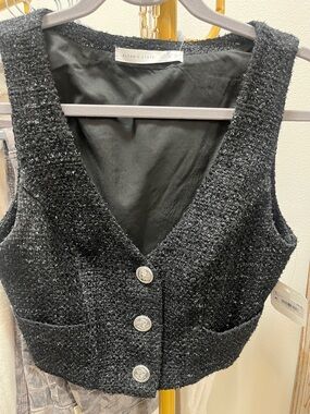 Altar'd State Black Tweed Button Front Vest